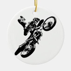 Svartvit poppost konst Motocross Motorcyle Sport Julgransprydnad Keramik