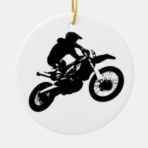 Svartvit poppost konst Motocross Motorcyle Sport Julgransprydnad Keramik