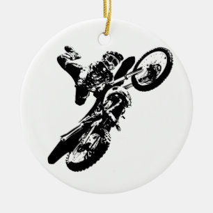 Svartvit poppost konst Motocross Motorcyle Sport Julgransprydnad Keramik