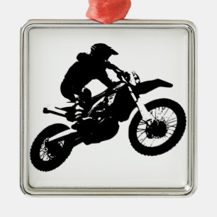 Svartvit poppost konst Motocross Motorcyle Sport Julgransprydnad Metall