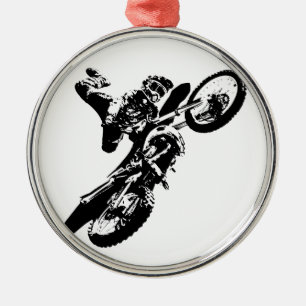 Svartvit poppost konst Motocross Motorcyle Sport Julgransprydnad Metall
