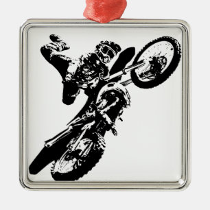 Svartvit poppost konst Motocross Motorcyle Sport Julgransprydnad Metall