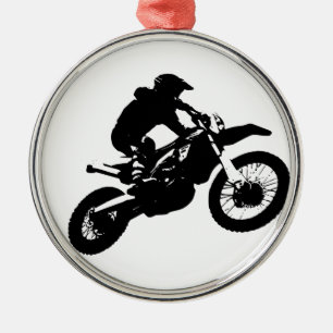 Svartvit poppost konst Motocross Motorcyle Sport Julgransprydnad Metall
