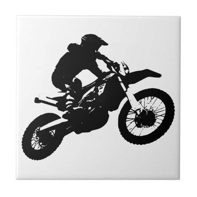 Svartvit poppost konst Motocross Motorcyle Sport Kakelplatta (Framsidan)