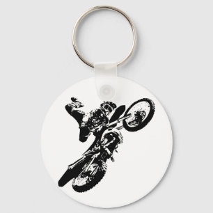 Svartvit poppost konst Motocross Motorcyle Sport Nyckelring