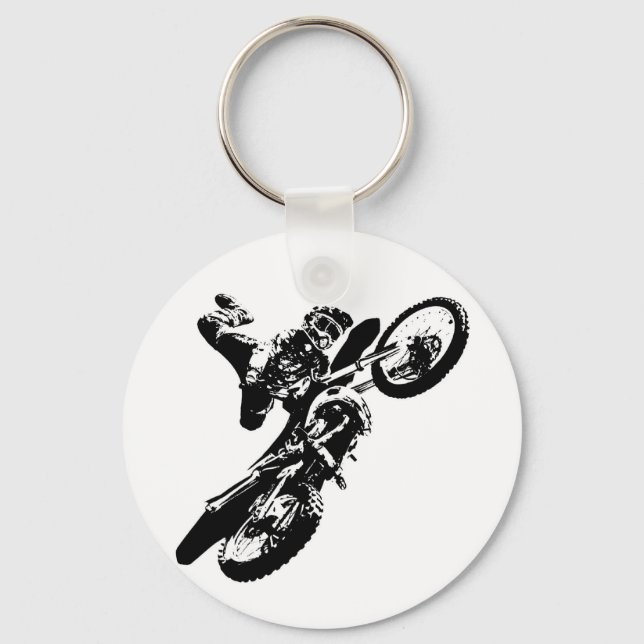 Svartvit poppost konst Motocross Motorcyle Sport Nyckelring (Framsida)