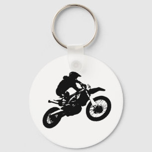 Svartvit poppost konst Motocross Motorcyle Sport Nyckelring