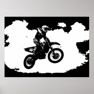 Svartvit poppost konst Motocross Motorcyle Sport Poster