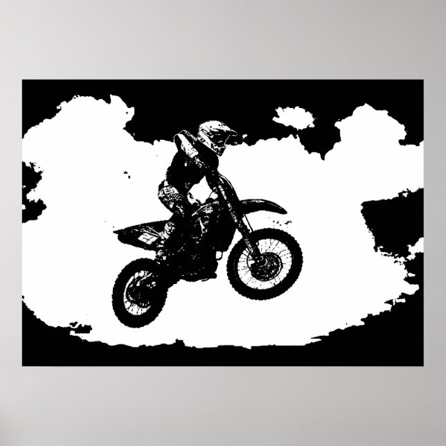 Svartvit poppost konst Motocross Motorcyle Sport Poster (Framsidan)