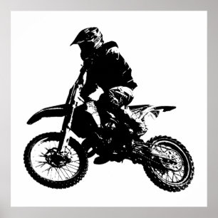 Svartvit poppost konst Motocross Motorcyle Sport Poster