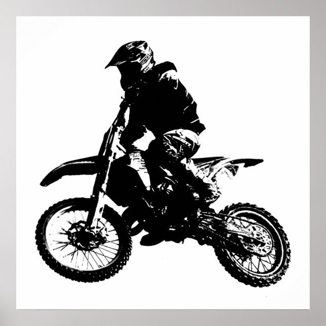 Svartvit poppost konst Motocross Motorcyle Sport Poster (Framsidan)