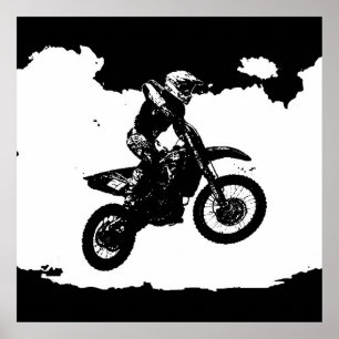 Svartvit poppost konst Motocross Motorcyle Sport Poster