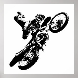 Svartvit poppost konst Motocross Motorcyle Sport Poster