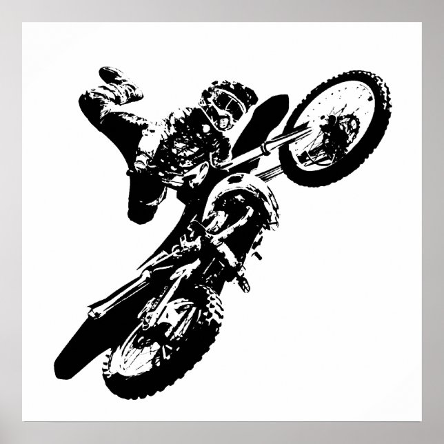 Svartvit poppost konst Motocross Motorcyle Sport Poster (Framsidan)