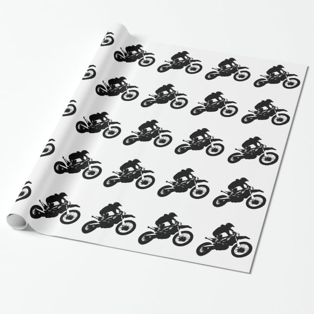 Svartvit poppost konst Motocross Motorcyle Sport Presentpapper (Utrullad)
