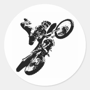 Svartvit poppost konst Motocross Motorcyle Sport Runt Klistermärke