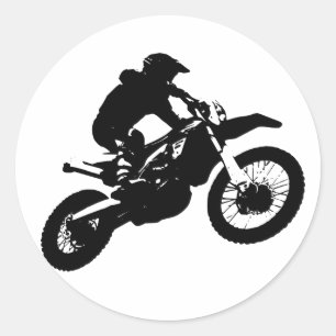 Svartvit poppost konst Motocross Motorcyle Sport Runt Klistermärke