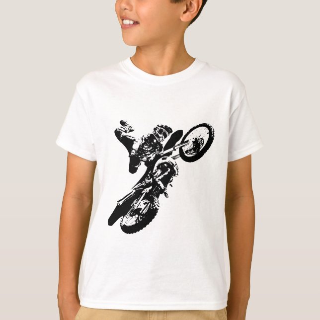 Svartvit poppost konst Motocross Motorcyle Sport T Shirt (Framsida)