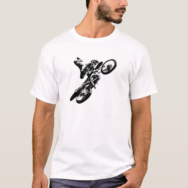 Svartvit poppost konst Motocross Motorcyle Sport T Shirt (Framsida)
