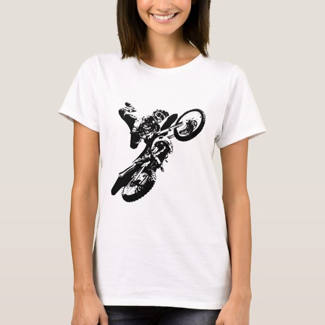 Svartvit poppost konst Motocross Motorcyle Sport Tee (Framsida)