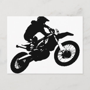 Svartvit poppost konst Motocross Motorcyle Sport Vykort
