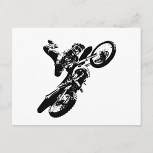 Svartvit poppost konst Motocross Motorcyle Sport Vykort