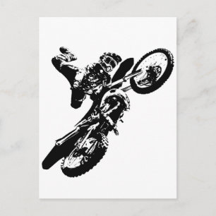 Svartvit poppost konst Motocross Motorcyle Sport Vykort