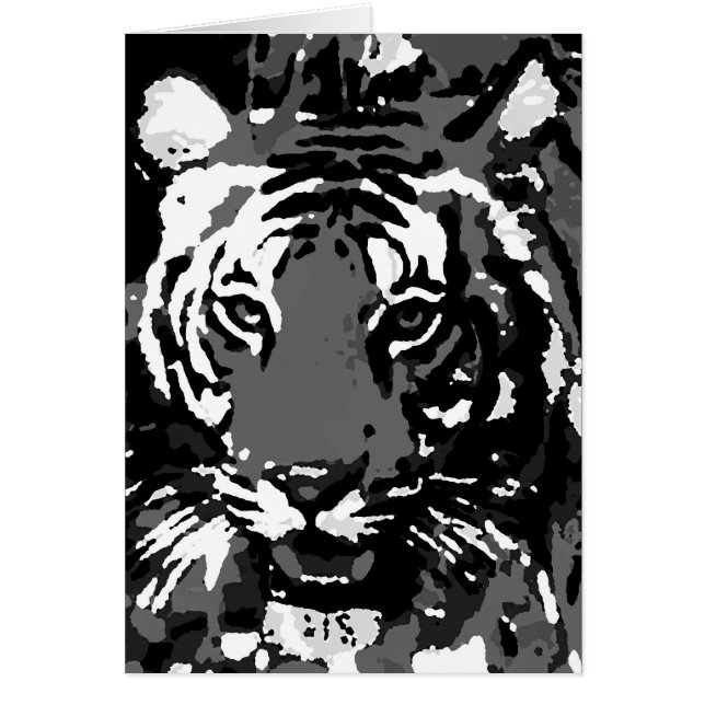 Svartvit popup-tiger hälsningskort (Framsidan)