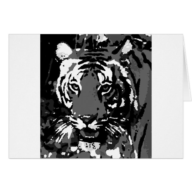 Svartvit popup-tiger hälsningskort (Framsidan Horizontal)