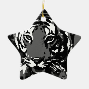 Svartvit popup-tiger julgransprydnad keramik
