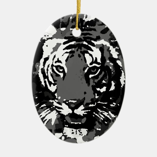 Svartvit popup-tiger julgransprydnad keramik (Framsidan)