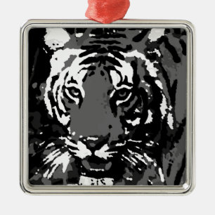Svartvit popup-tiger julgransprydnad metall