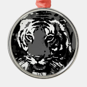 Svartvit popup-tiger julgransprydnad metall