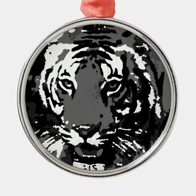 Svartvit popup-tiger julgransprydnad metall (Framsidan)