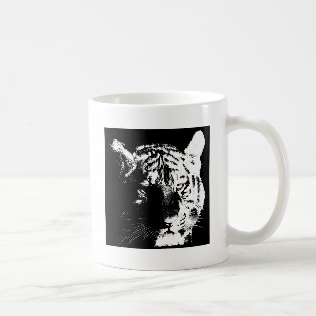 Svartvit popup-tiger kaffemugg (Höger)