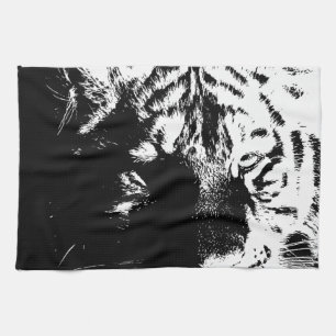 Svartvit popup-tiger kökshandduk