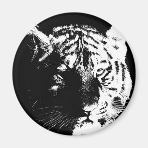 Svartvit popup-tiger magnet
