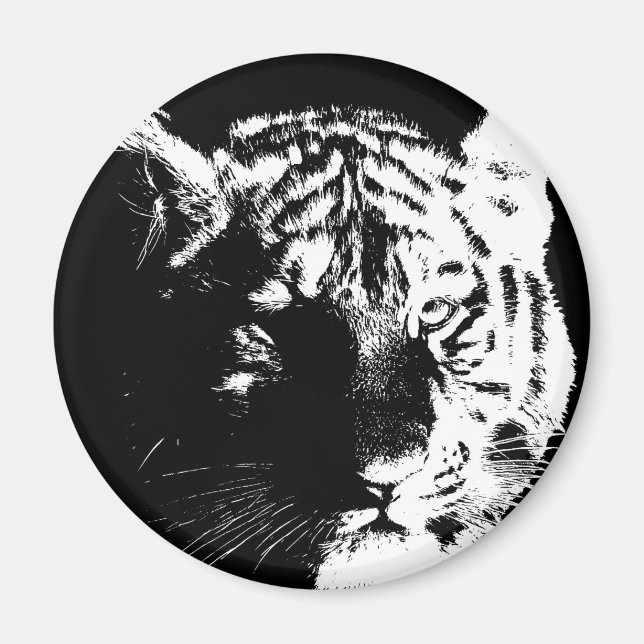 Svartvit popup-tiger magnet (Framsidan)