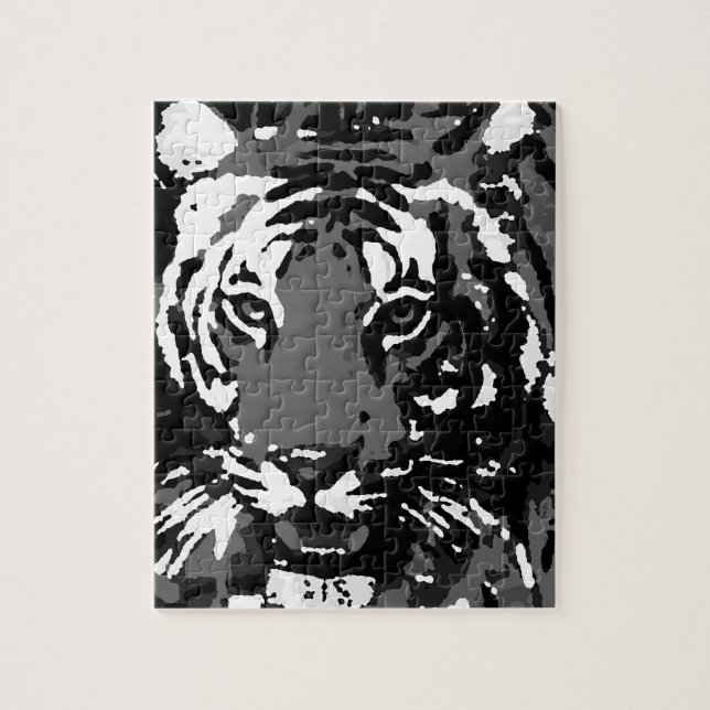 Svartvit popup-tiger pussel (Vertikal)