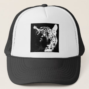 Svartvit popup-tiger truckerkeps