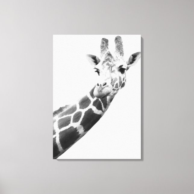 Svartvit porträtt av en giraffe canvastryck (Framsida)