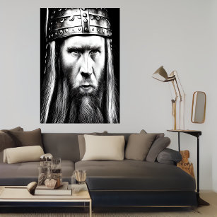 Svartvit porträtt av en viking   AI Art Poster