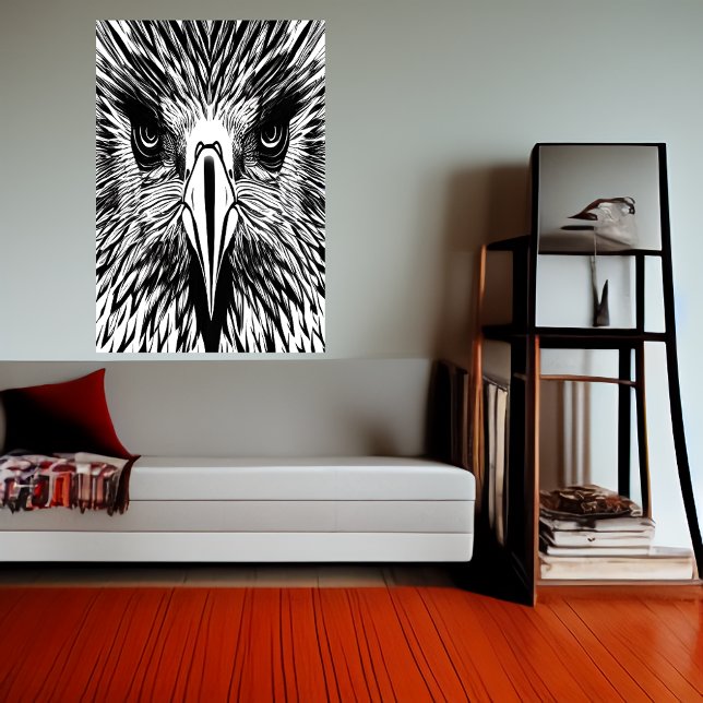 Svartvit porträtt i örn | AI Art Poster (Skapare uppladdad)