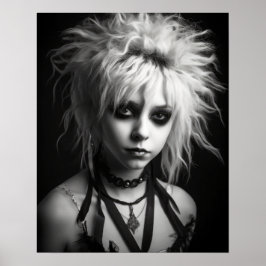Svartvit poster av en ung punk kvinna