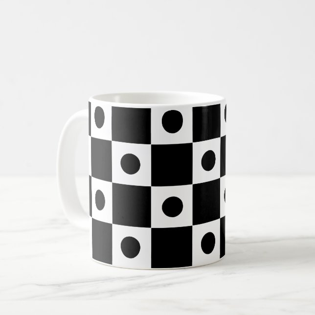 Svartvit prickcirkel, ruta, kontrollpanel Mönster Kaffemugg (Framsida vänster)