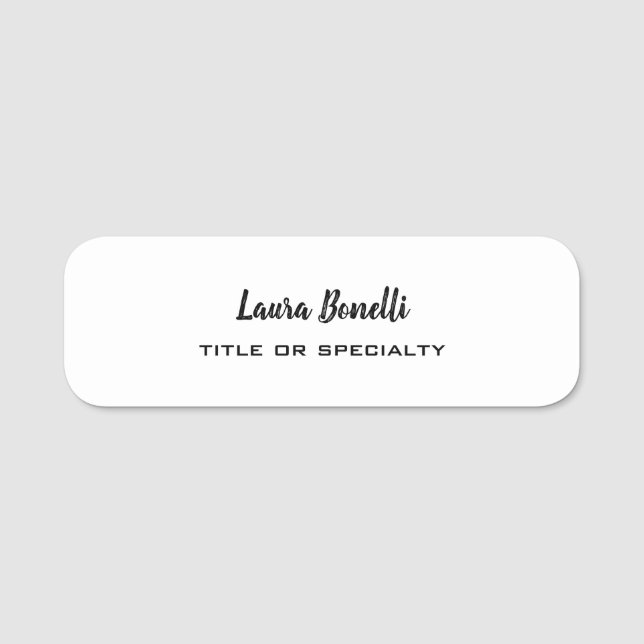 Svartvit Professionell Modern minimalistisk slapp Namnbricka (Framsida)