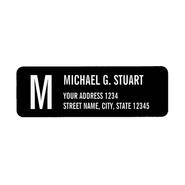 Svartvit Professionell Monogram fet text Returadress Etikett (Framsidan)