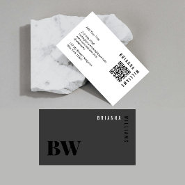 Svartvit Professionell QR-kod Monogram - minimalt Visitkort