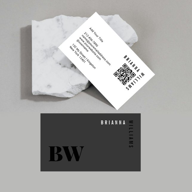 Svartvit Professionell QR-kod Monogram - minimalt Visitkort (Skapare uppladdad)