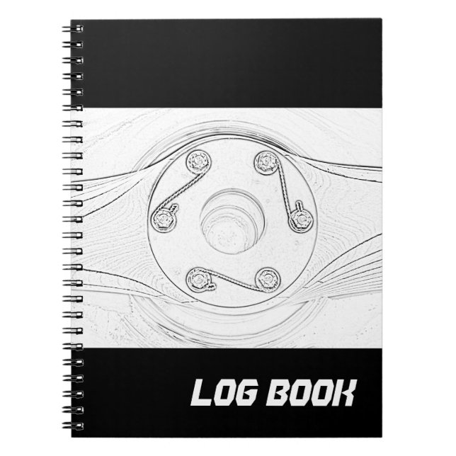 Svartvit propellerflyglogg Bok Anteckningsbok (Framsidan)